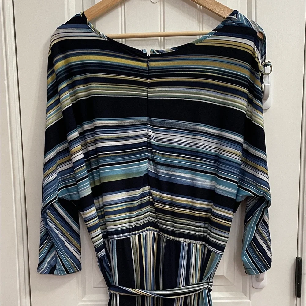 Striped Jumpsuit with Tie Waist and Open Grommet Sleeve Size XL